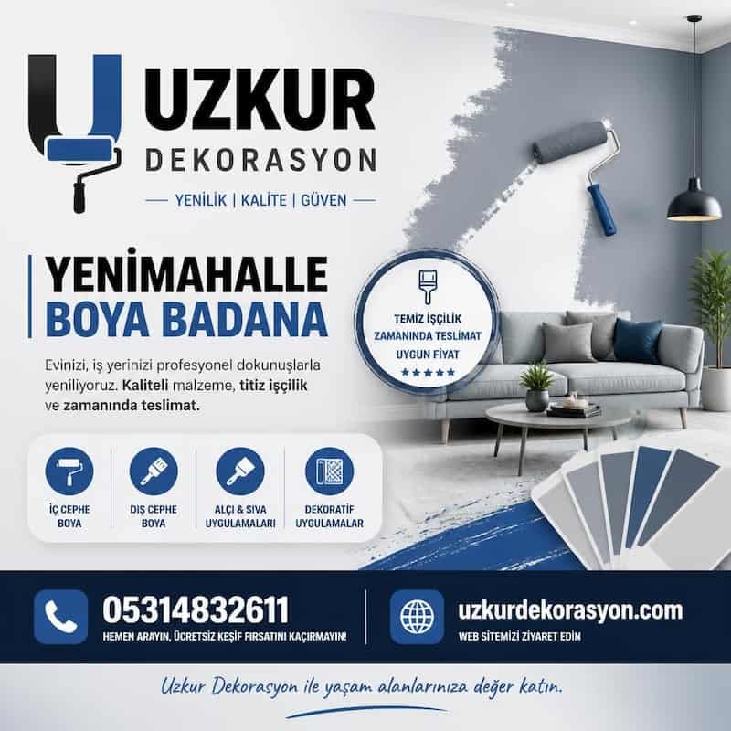Yenimahalle boya badana hizmeti ile ev, daire, villa, ofis ve iş yerlerinde profesyonel iç cephe ve tavan boyama uygulaması
